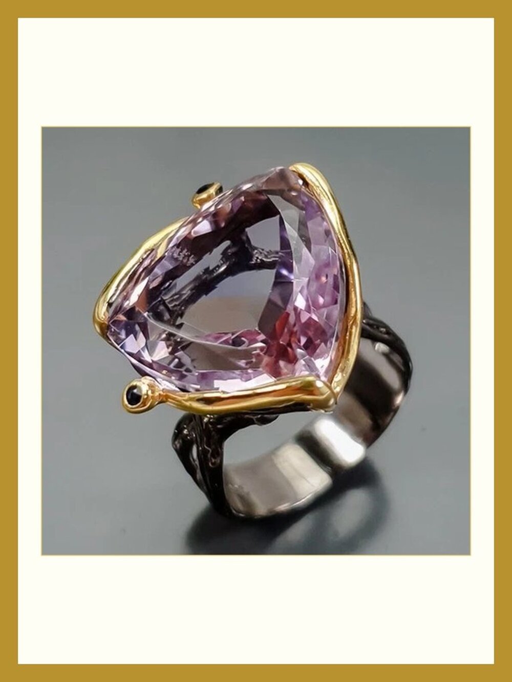 RING 32 CT Ametrine with Sapphire Accents 925 Size 8.5